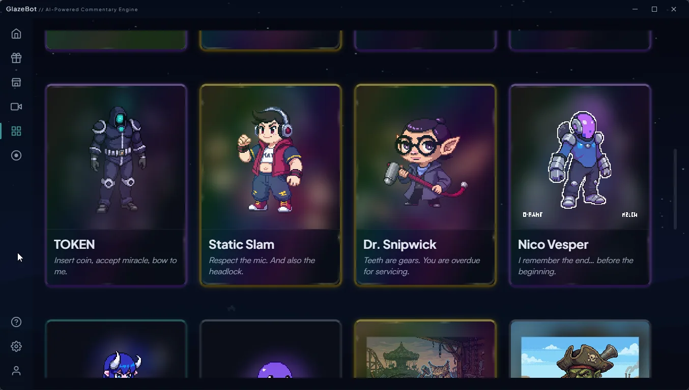 GlazeBot character collection view