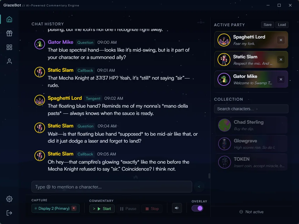 GlazeBot live commentary during gameplay
